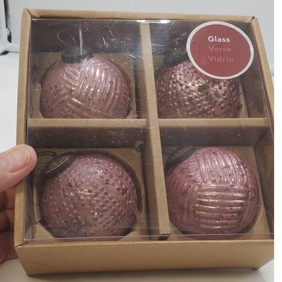 Allen + Roth Ornaments, 4pk Rose Gold Mercury Glass, PRE-OWNED, IOB - Picture 1 of 6